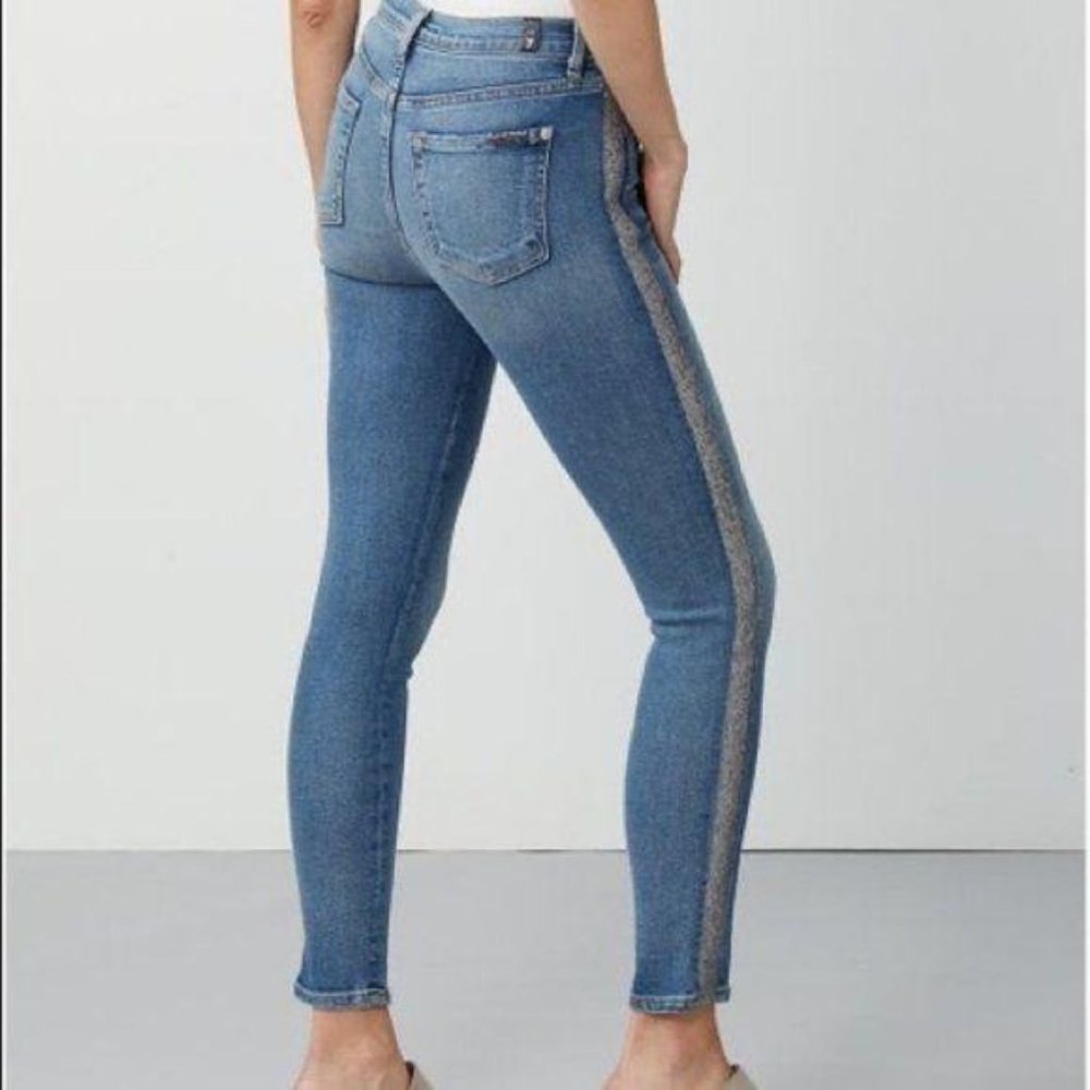 7 FAM Shimmer Stripe High Waist Ankle Luxe Muse Jeans Skinny Slim - Picture 3 of 10